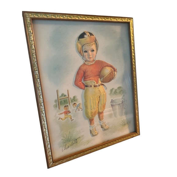 Vintage 1950s Charlotte Becker 3D Sports Prints Set in Gold Frames Wall Art - Picture 3 of 8